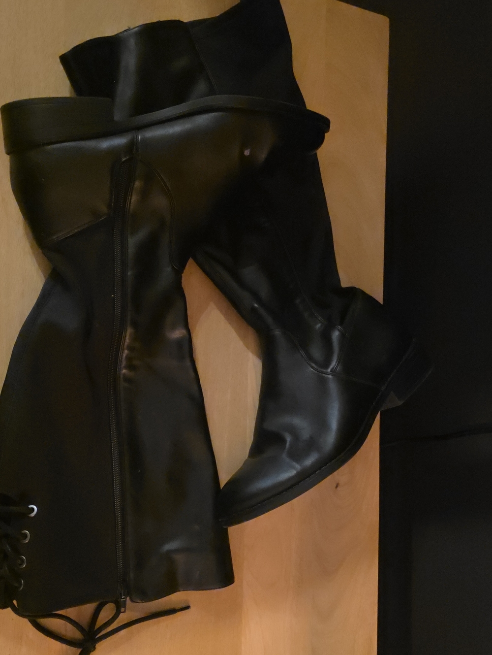 Tall Black Lace-Up Riding Boots
